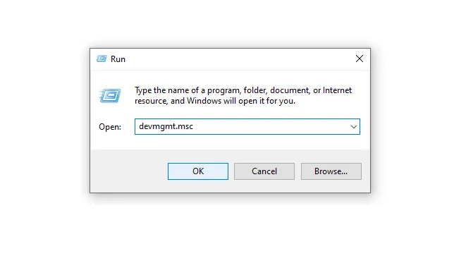 Membuka Device Manager di Run