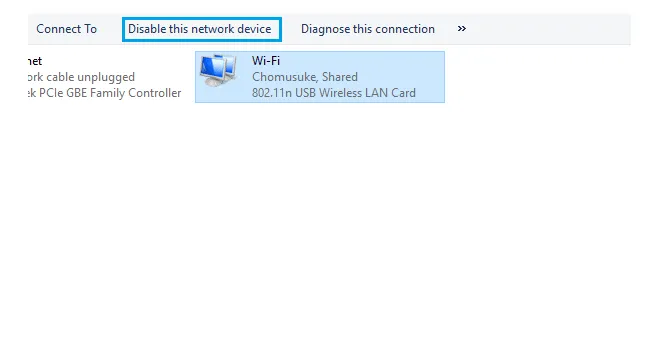 Menu Disable Network