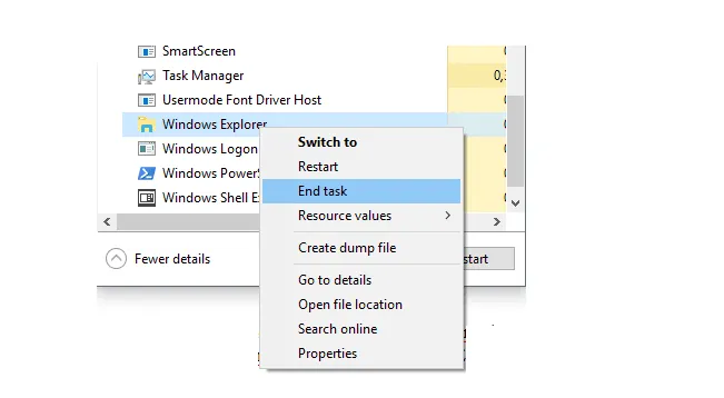 End Task Windows Explorer