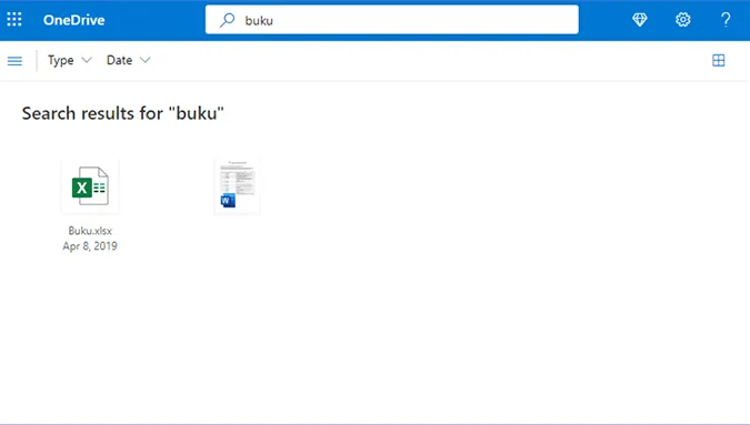 Hasil Search OneDrive
