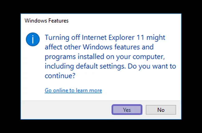 Konfirmasi Internet Explorer
