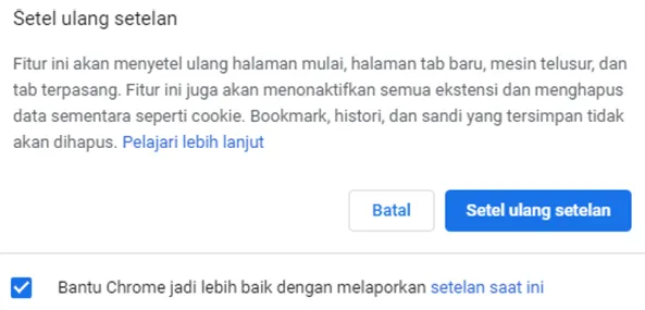 Konfirmasi Reset Google Chrome