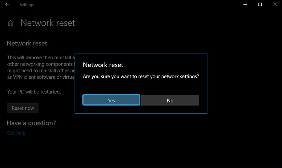 Konfirmasi Reset Network Windows