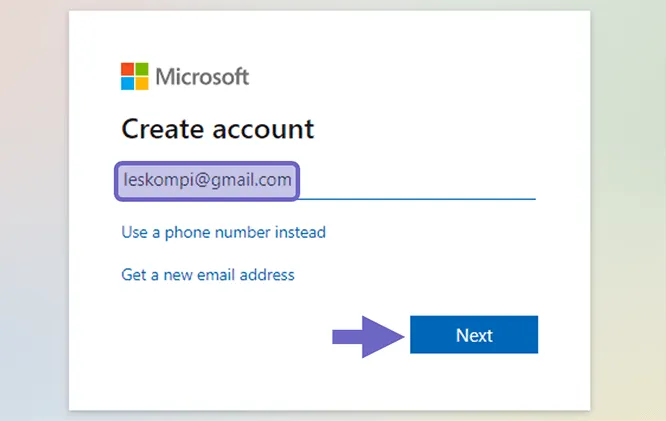 Memasukkan Email OneDrive