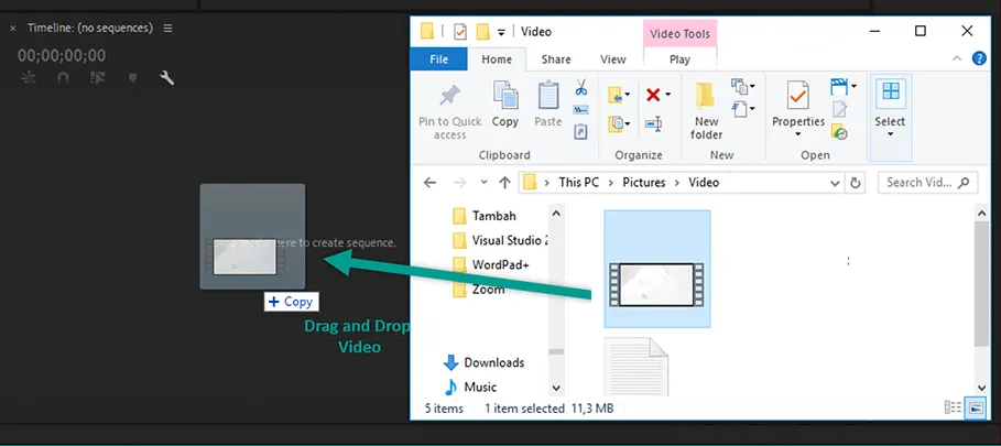Masukkan Video ke Premiere