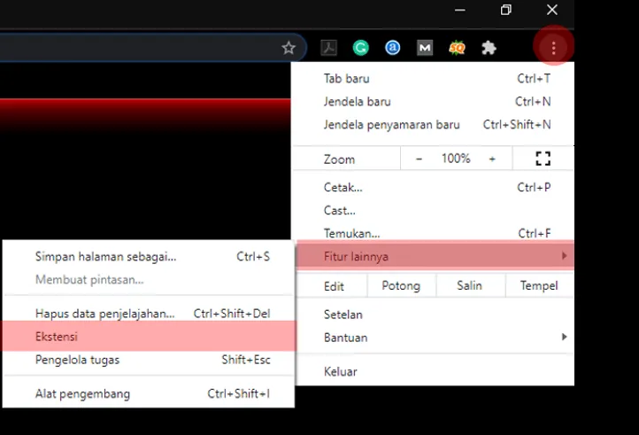 Menu Ekstensi Chrome