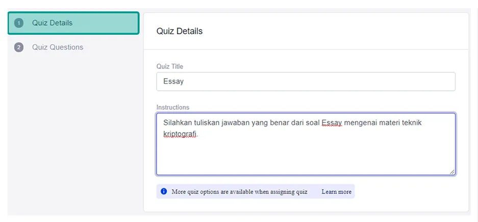 Isi Detail Kuis Edmodo