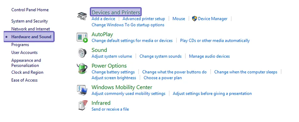 Menu Device and Printer Control Panel