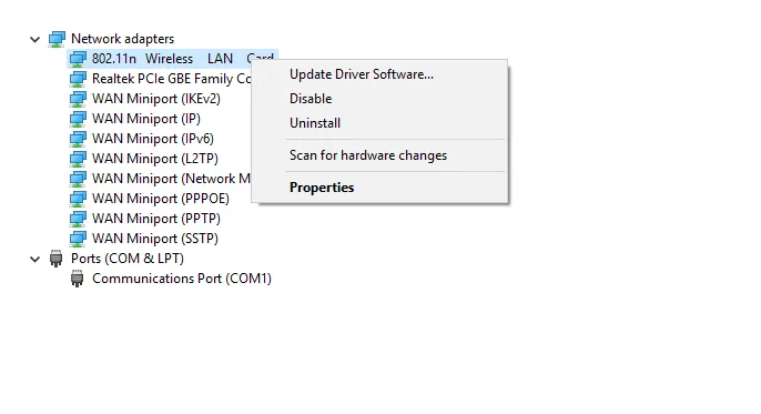 Disable WiFi di Device Manager