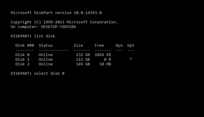 Diskpart Select Disk