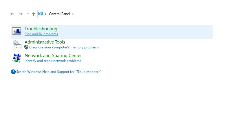 Menu Fix Troubleshoot