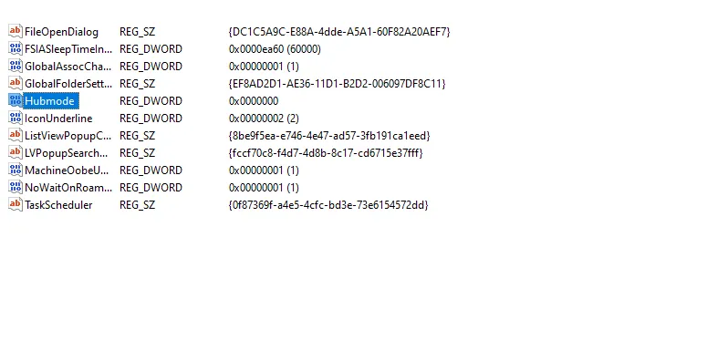 Opsi HubMode Regedit