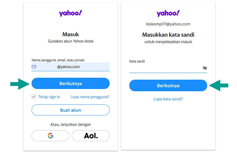 Opsi Login Yahoo