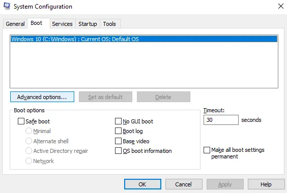 Menu Advanced Options