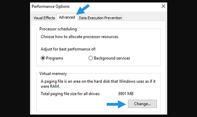 Setting Performance Options Windows