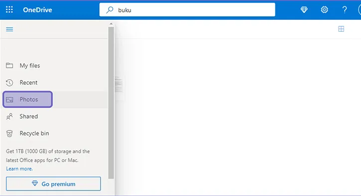 Menu Photo di OneDrive