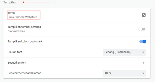 Menu Tema di Chrome
