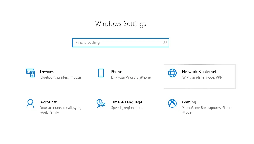 Menu Network Internet