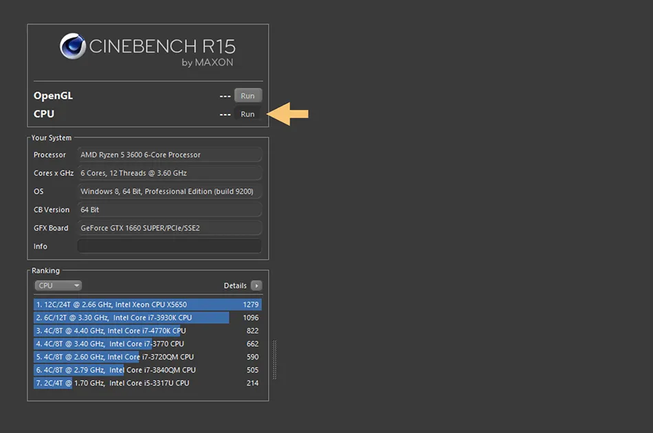 Opsi Run di Cinebench