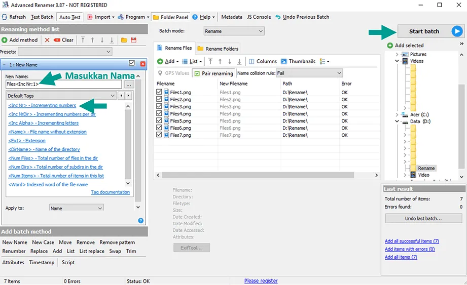 Menu Start Batch Rename File