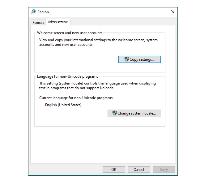 Menu Region di Windows