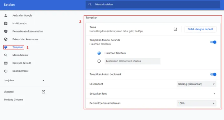 Setting Tampilan Chrome