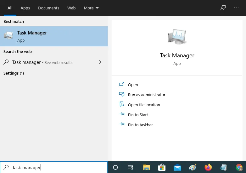 Buka Task Manager di Search