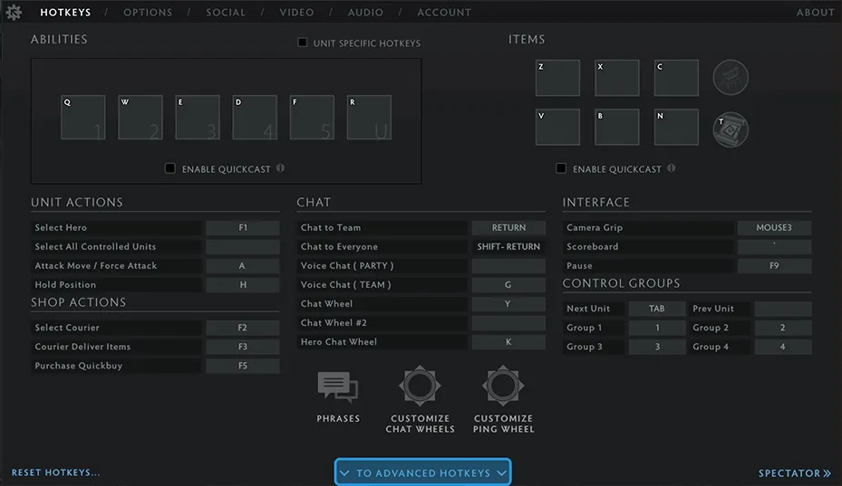 Menu Advanced Hotkeys