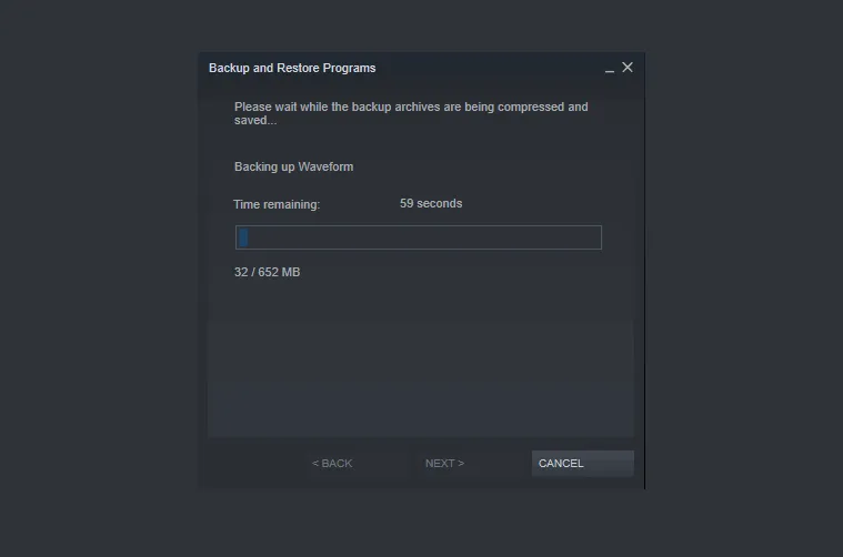 Contoh Proses Backup Steam