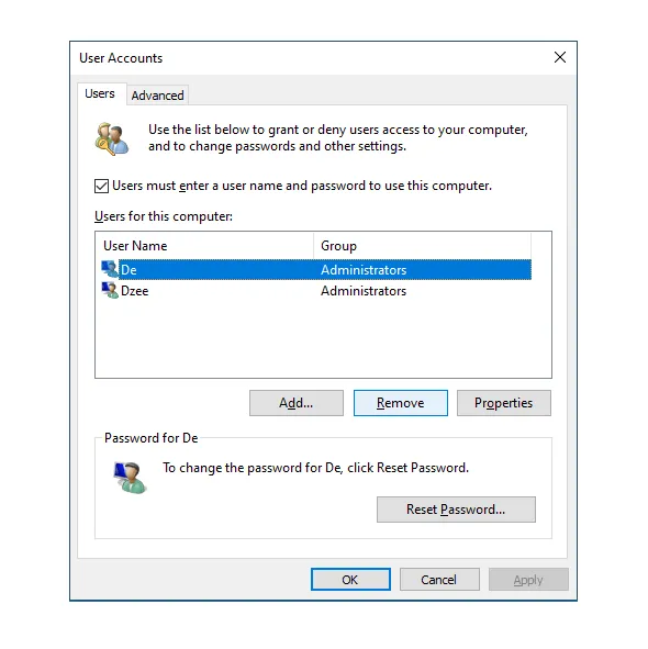 Menu User Account