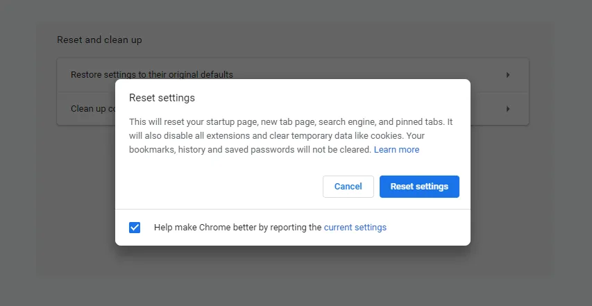 Reset Chrome ke Default