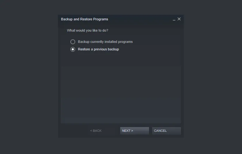 Opsi Restore Backup