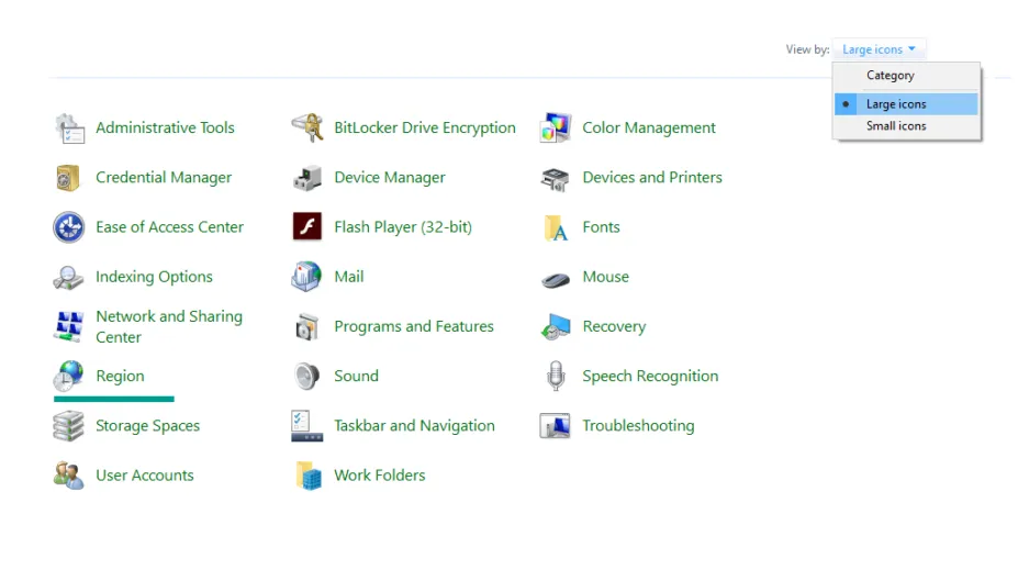Atur Region Control Panel