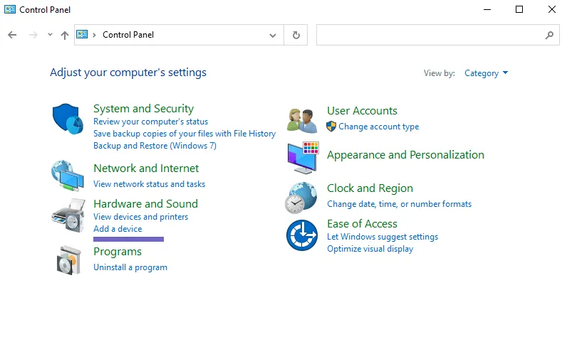 Menu Hardware and Sound Windows