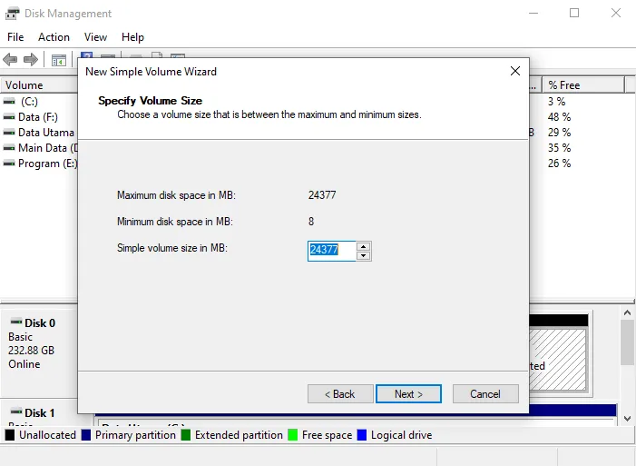 Setting Partisi Baru Windows