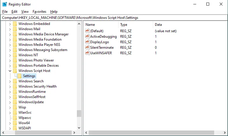 Buka Settings Regedit