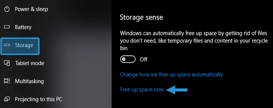 Menu Storage Sense