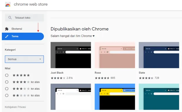 Daftar Tema di Webstore