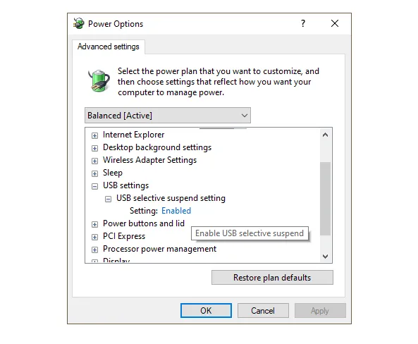 Setting USB Selective