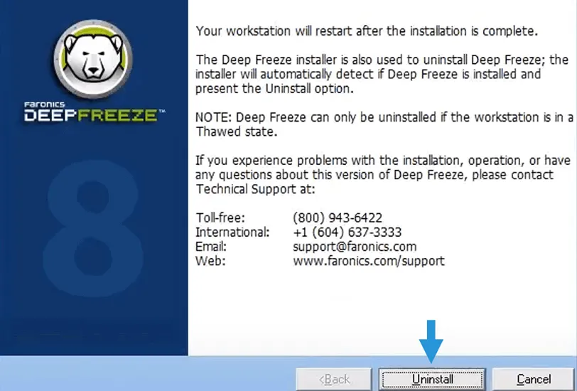 Hapus Deep Freeze di Uninstaller