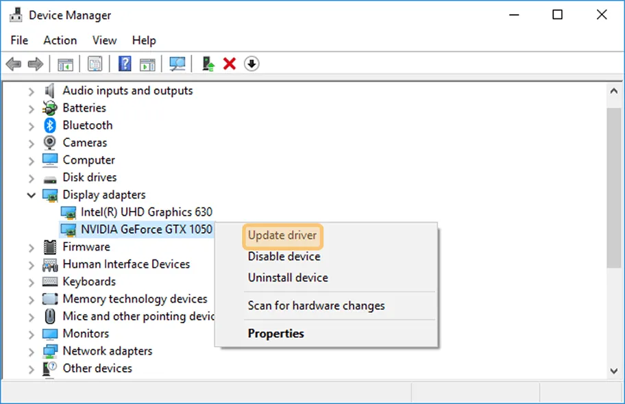 Opsi Update Driver VGA