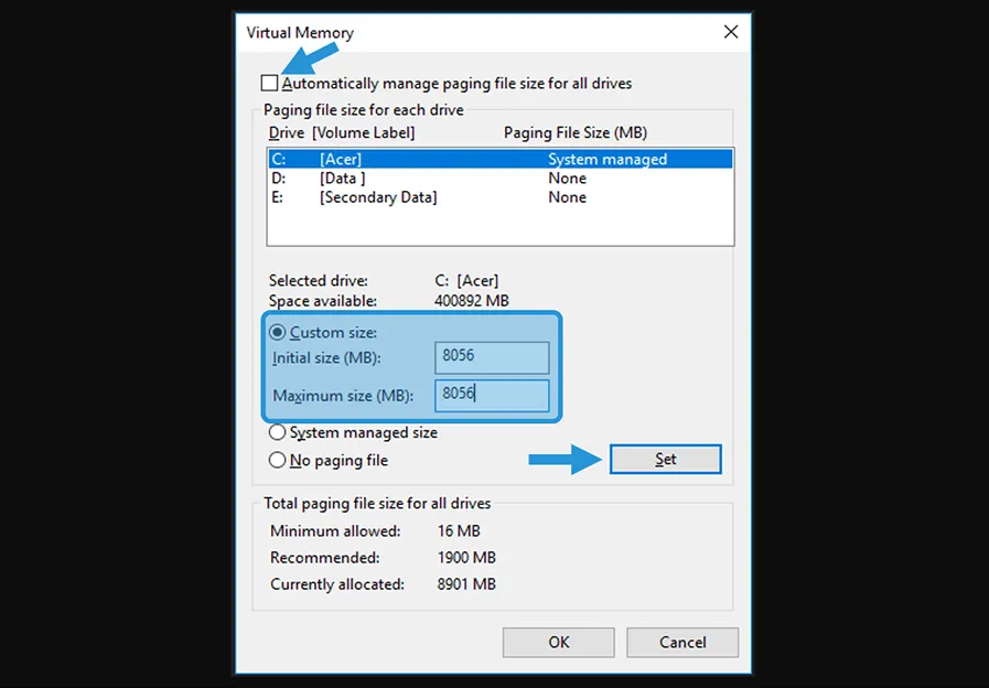 Atur Virtual Memory Windows