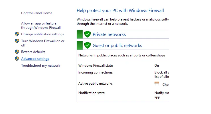 Menu Advanced Settings di Firewall
