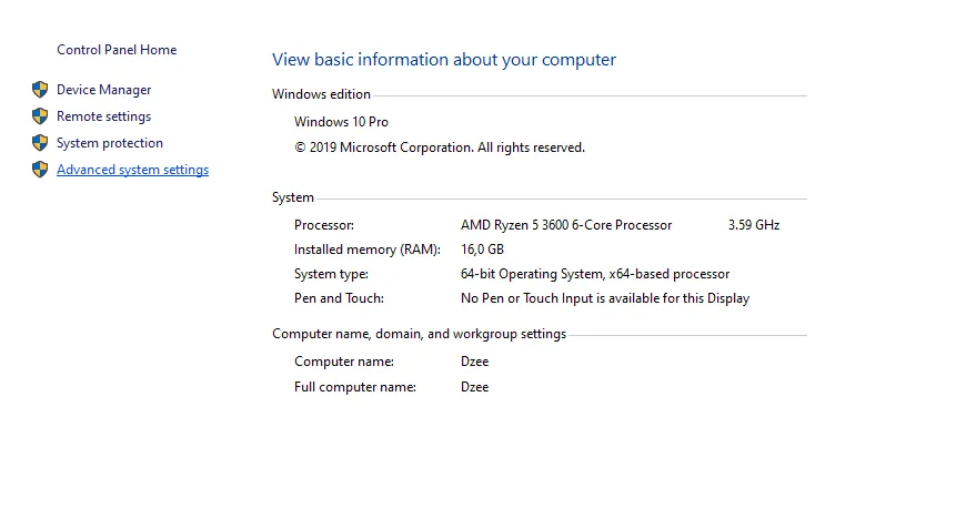 Menu Advanced System Settings