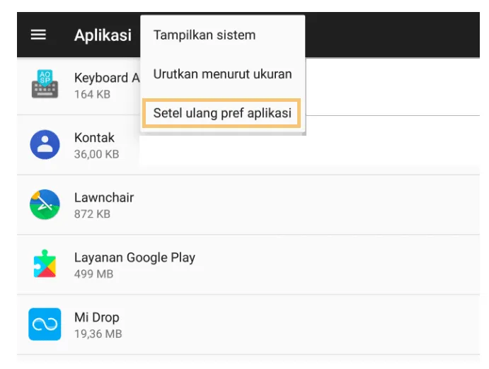 Menu Setel Pref Aplikasi
