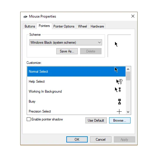 Menu Browse Cursor