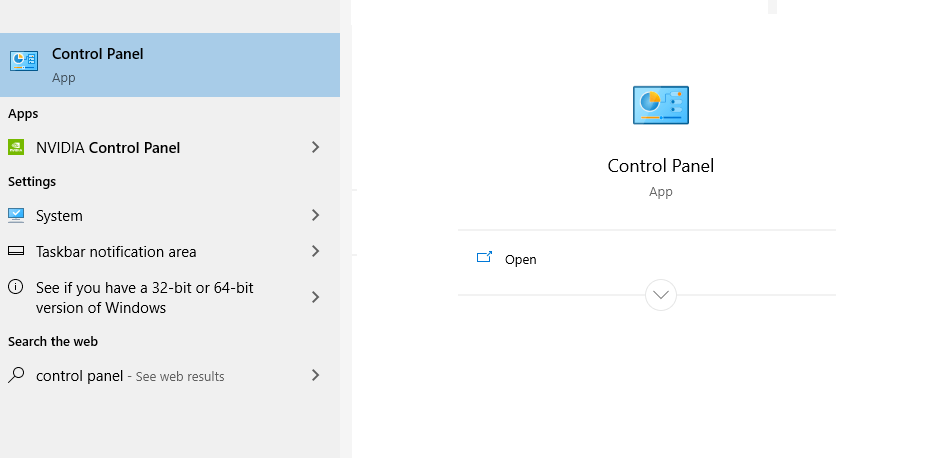 Menu Control Panel Windows