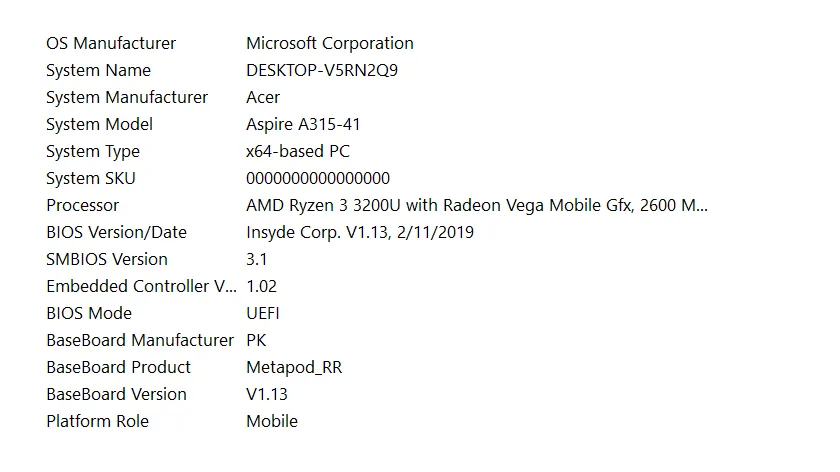 Cek BIOS di System Information