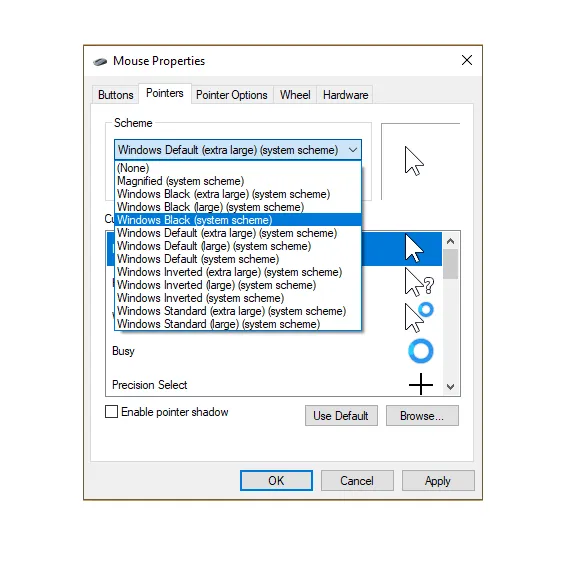 Menu Pengaturan Cursor