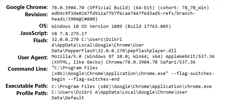 Informasi Versi Chrome
